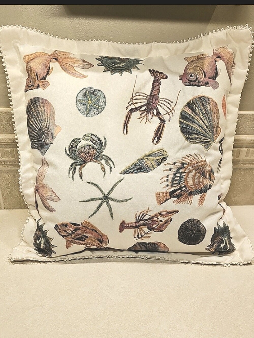 STUDIO MCGEE NWT 18"x18" Sea Life Embroidered Flange Outdoor Throw Pillow
